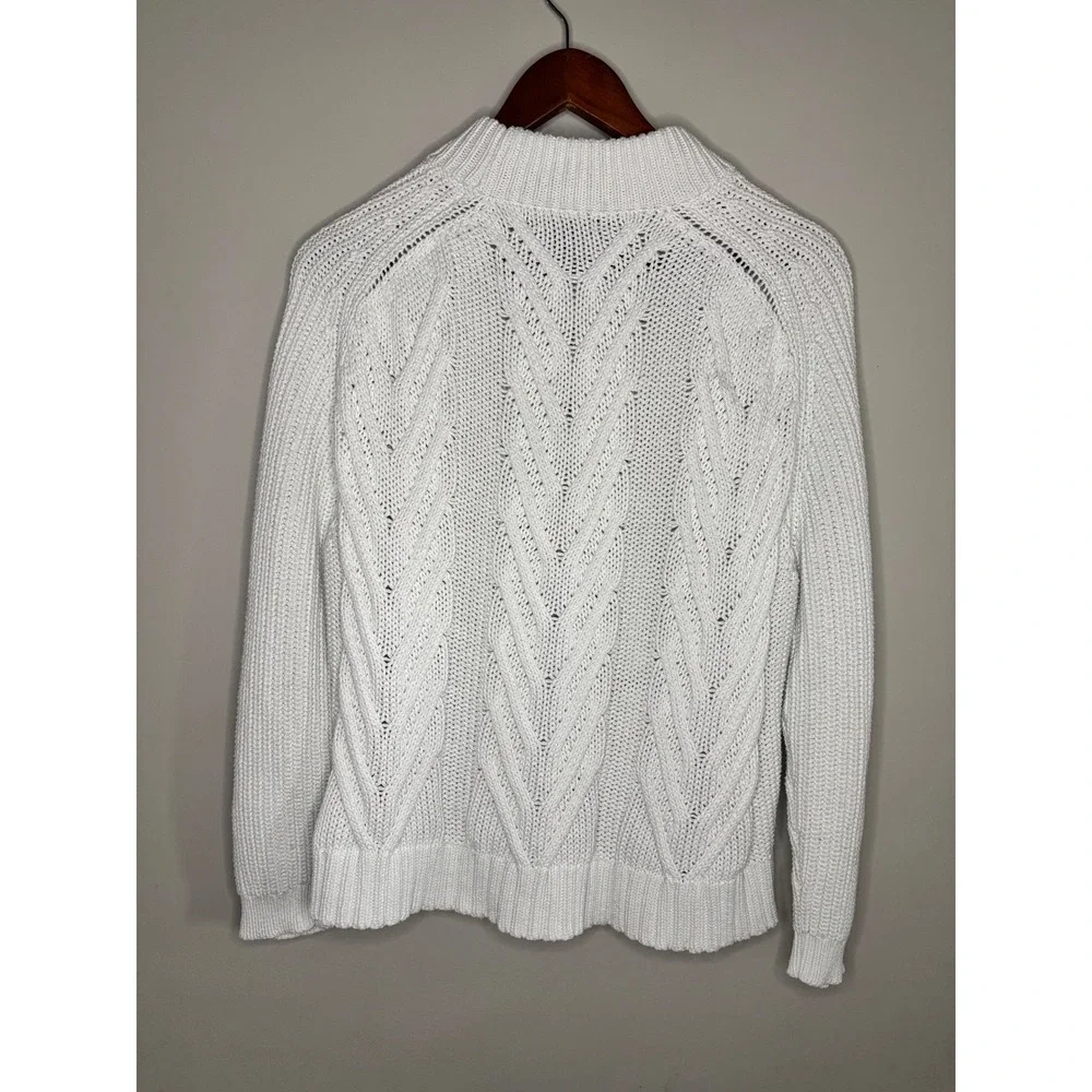 J.Crew White Cable Knit‎ Mock Neck Sweater Chunky Womens Medium